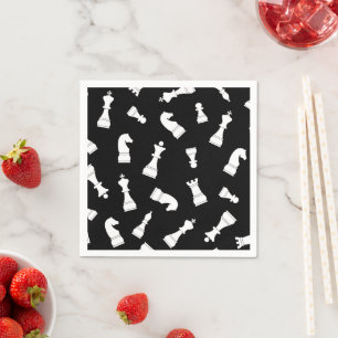 Black and White Chess Piece Pattern Napkins