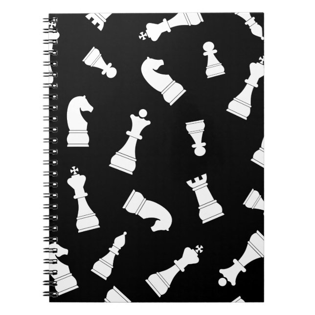 Black and White Chess Piece Pattern Notebook (Front)