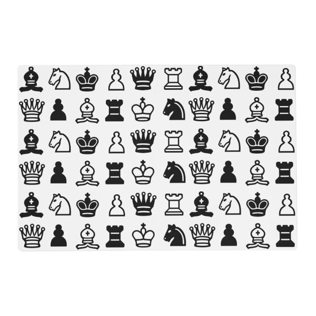 Black and White Chess Piece Pattern Placemat (Front)