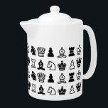 Black and White Chess Piece Pattern Teapot<br><div class="desc">Classic black and white chess pieces pattern.</div>