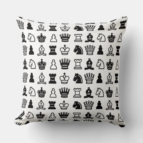 Black and White Chess Piece Pattern Throw Pillow