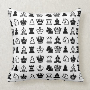 Black and White Chess Piece Pattern Throw Pillow
