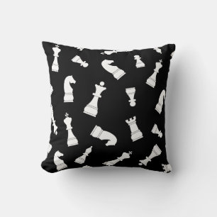 Black and White Chess Piece Pattern Throw Pillow