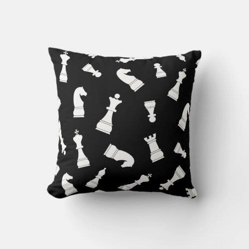 Black and White Chess Piece Pattern Throw Pillow