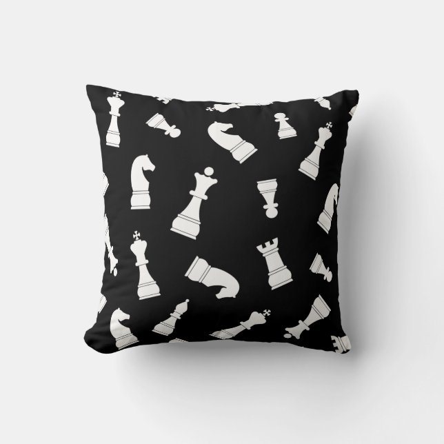 Black and White Chess Piece Pattern Throw Pillow (Front)