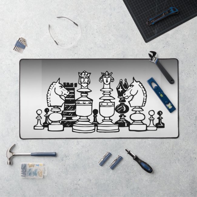 Black and White Chess Pieces Desk Mat
