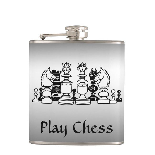 Black and White Chess Pieces Flask