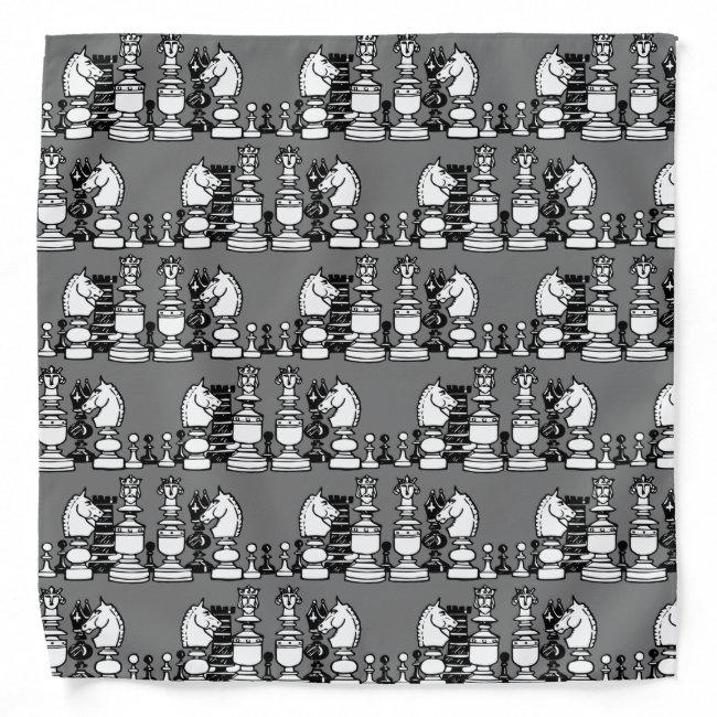 Black and White Chess Pieces Gray Bandana