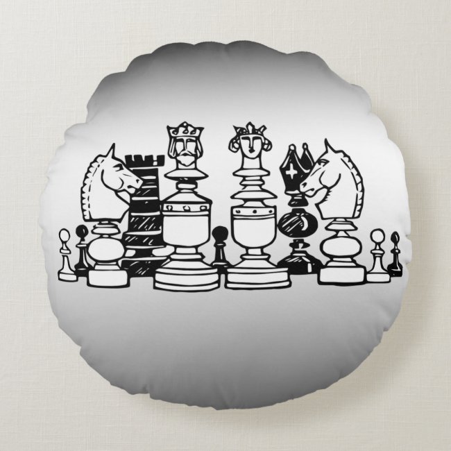 Black and White Chess Pieces Round Pillow