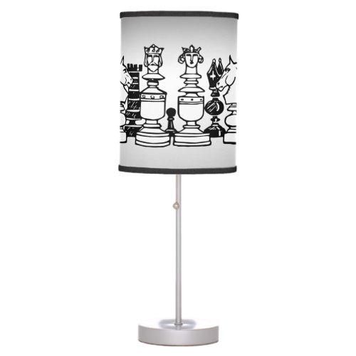 Black and  White Chess Pieces Silver Lamp