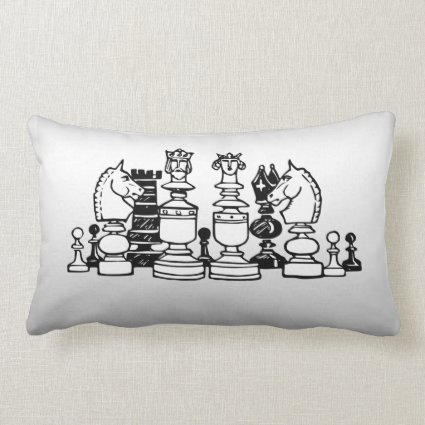 Black and  White Chess Pieces Silver Lumbar Pillow