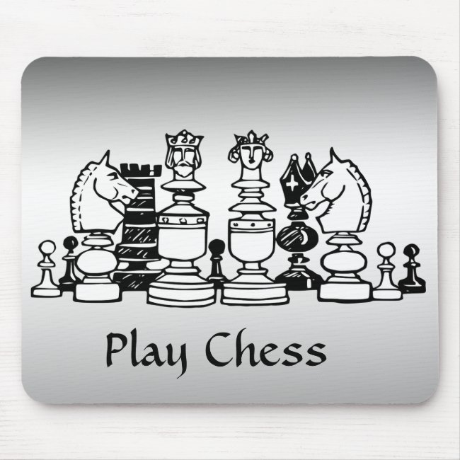 Black and White Chess Pieces Silver Mousepad