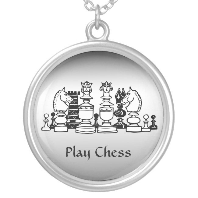 Black and White Chess Pieces Silver Necklace