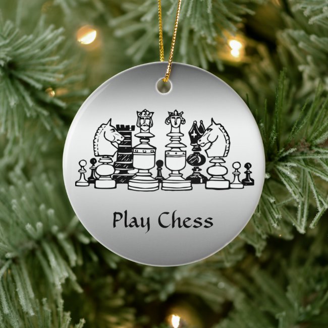 Black and White Chess Pieces Silver Ornament