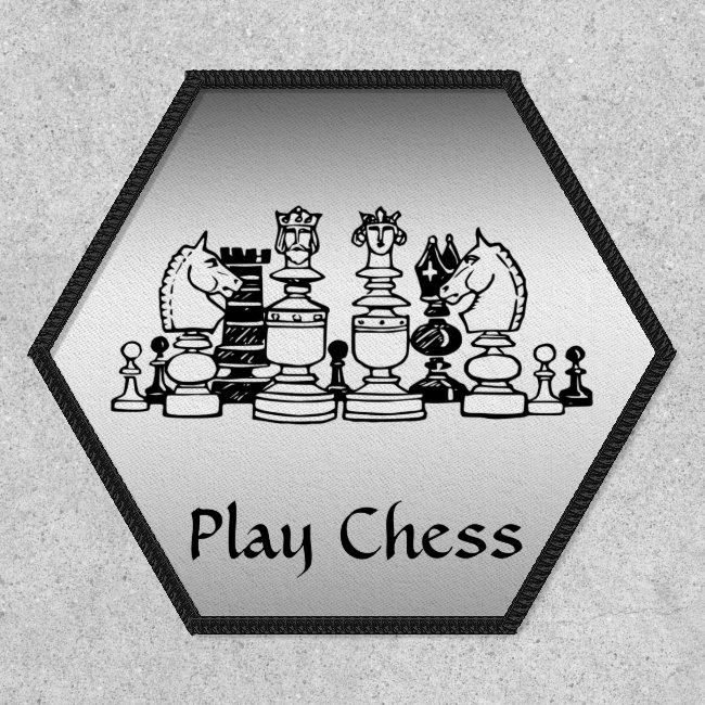 Black and White Chess Pieces Silver Patch