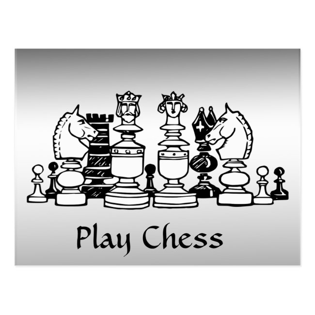 Black and White Chess Pieces Silver Postcard