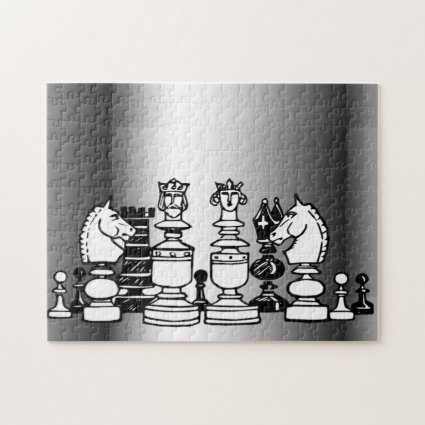 Black and  White Chess Pieces Silver Puzzle