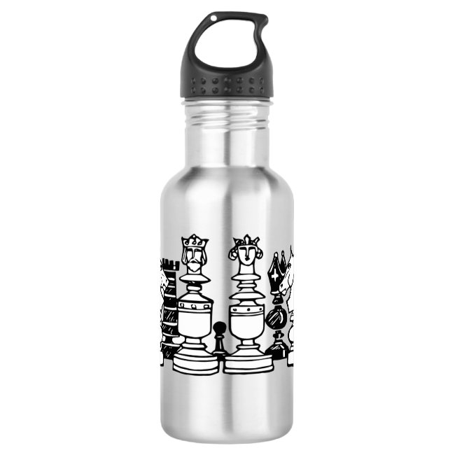 Black and White Chess Pieces Water Bottle