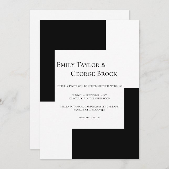 Black And White Chess Theme Simple Modern Wedding Invitation (Front/Back)