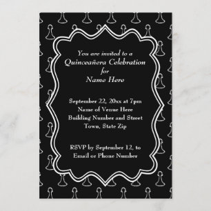 Black and White Chess Themed Quincenera Invitation