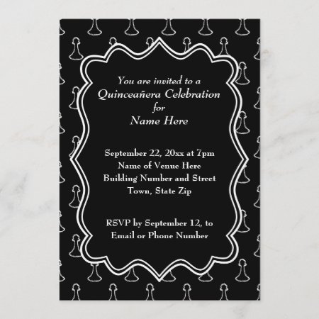 Black And White Chess Themed Quincenera Invitation