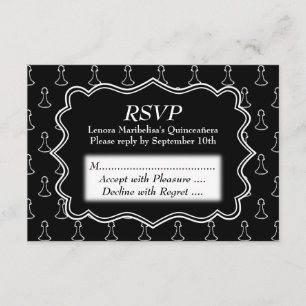 Black and White Chess Themed Quincenera RSVP Card