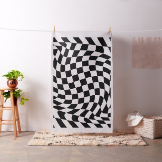 Black and white chessboard, weaved curves pattern fabric