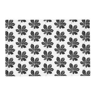 Black and White Chestnut Leaf Print Placemat