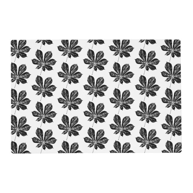 Black and White Chestnut Leaf Print Placemat (Front)
