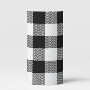 Black and White Chevron Buffalo Plaid Pillar Candle