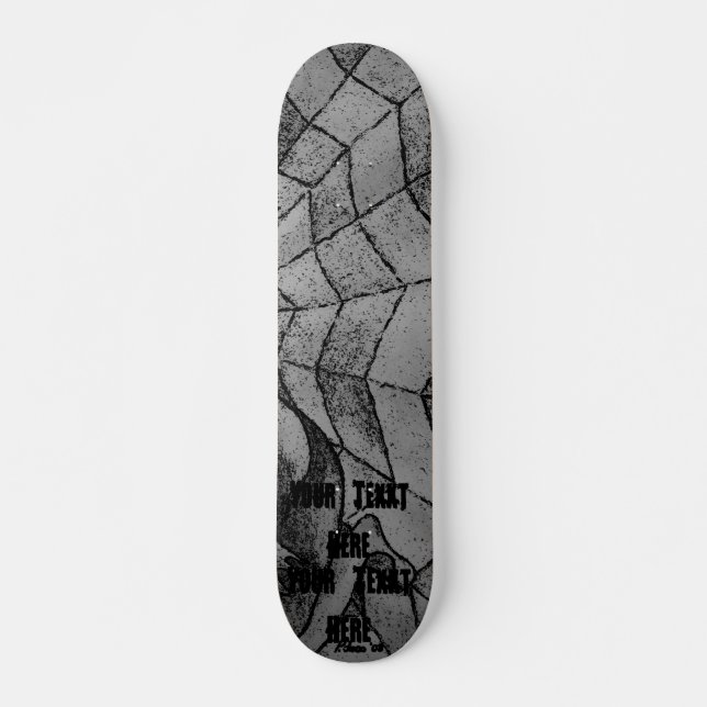 black and white chevron cobweb abstract art retro skateboard (Front)