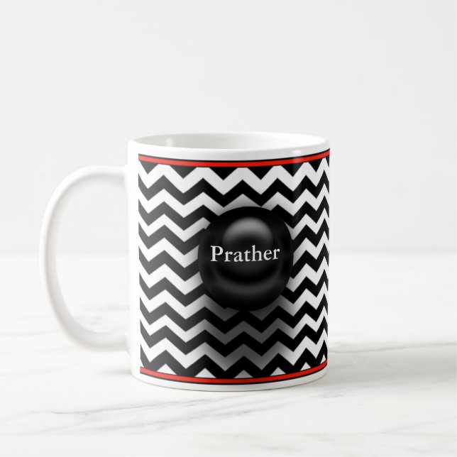 Black And White Chevron Custom Name Mug (Left)