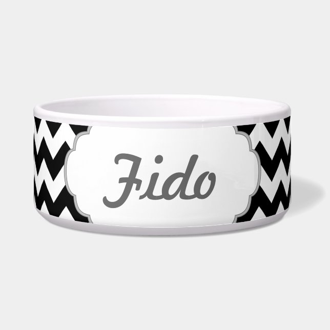Black and White Chevron - Custom Text Bowl (Front)