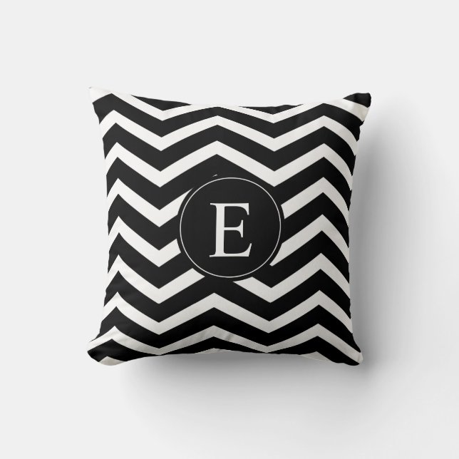 Black and White Chevron Custom Throw Pillow (Front)