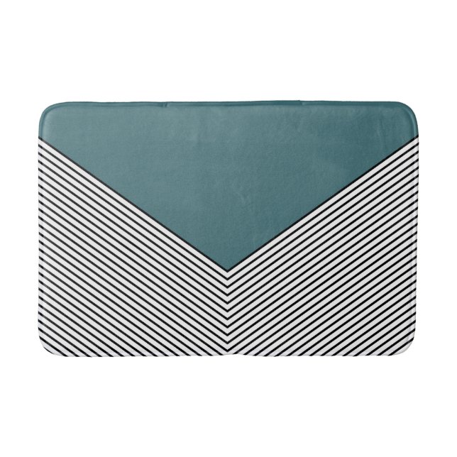 Black and white chevron design and blue triangle bath mat (Front)