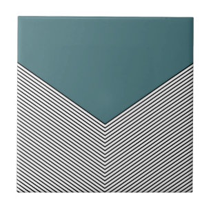 Black and white chevron design and blue triangle ceramic tile