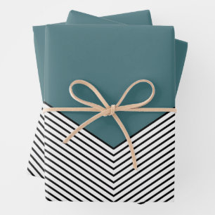Black and white chevron design and blue triangle wrapping paper sheets