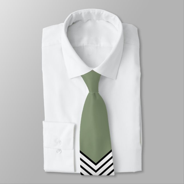 Black and white chevron design and green triangle neck tie (Tied)