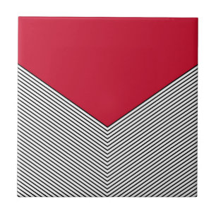 Black and white chevron design and red triangle ceramic tile