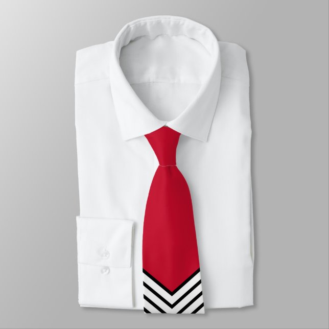 Black and white chevron design and red triangle neck tie (Tied)