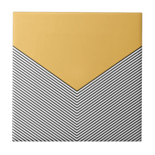 Black and white chevron design and yellow triangle ceramic tile