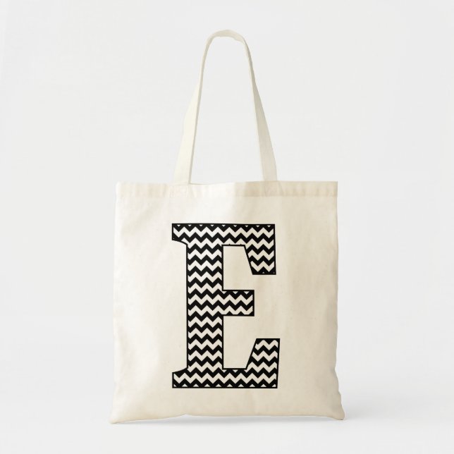 Black and White Chevron "E" Monogram Tote Bag (Front)