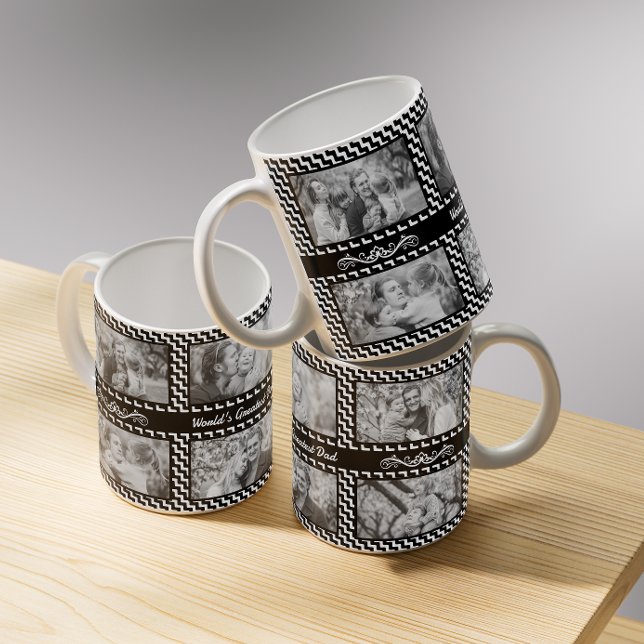 Black and White Chevron Elegant Dad Photo Collage Coffee Mug (Creator Uploaded)