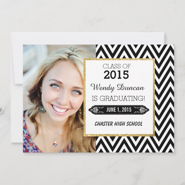 Black and White Chevron Graduation Announcement (Front)