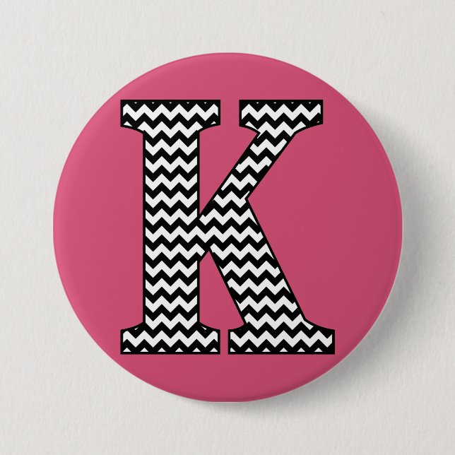Black and White Chevron "K" Monogram Button (Front)