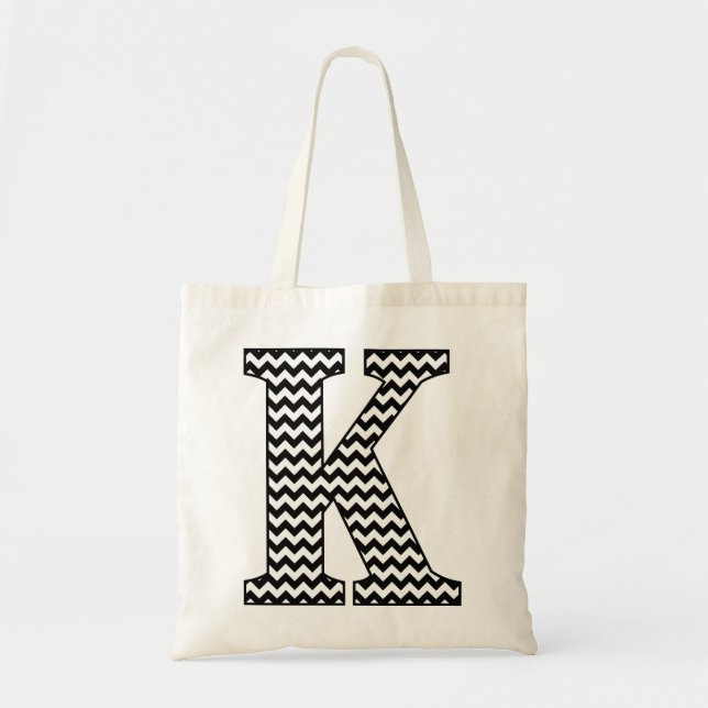 Black and White Chevron "K" Monogram Tote Bag. Bag (Front)