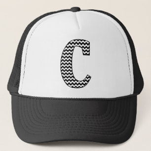 Black and White Chevron Letter C Monogram Trucker Hat