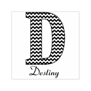 Black and White Chevron Letter D Monogram and Name Self-inking Stamp