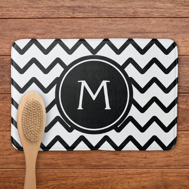 Black and White Chevron Monogram Bath Mat (Creator Uploaded)