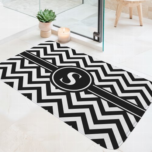 Black And White Chevron Monogram Bath Mat